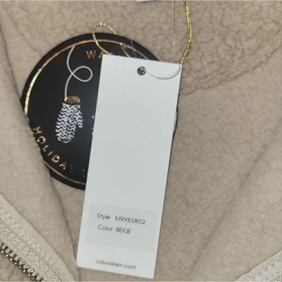 NWT Calvin Klein Beige Tan Fleece 1/2 Zip Pullover M - Picture 11 of 12